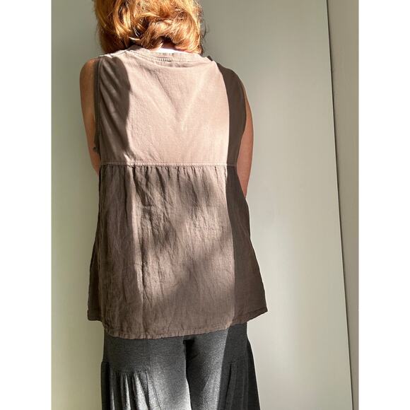 FLAX Linen Tank Top Brown size large Lagenlook layering Minimalist style - Picture 6 of 7